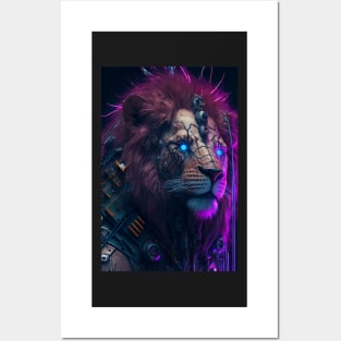 Purple Cyberpunk Lion Posters and Art